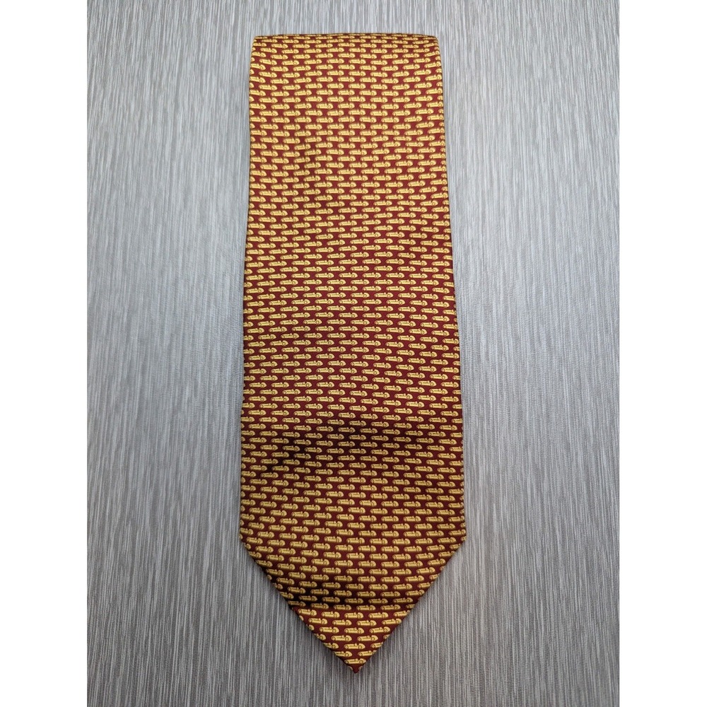 Vintage Dunhill Tie 100% Silk Italy Racing Car Automobile Motif Burgundy Gold
